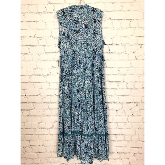 Poupette St Barth Ivy Floral Tiered Maxi Dress Size M Sky Blue Daffodil - Picture 7 of 10